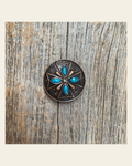 Copper Turquoise & Clear Crystal Concho 1" W138S on a warm cream background