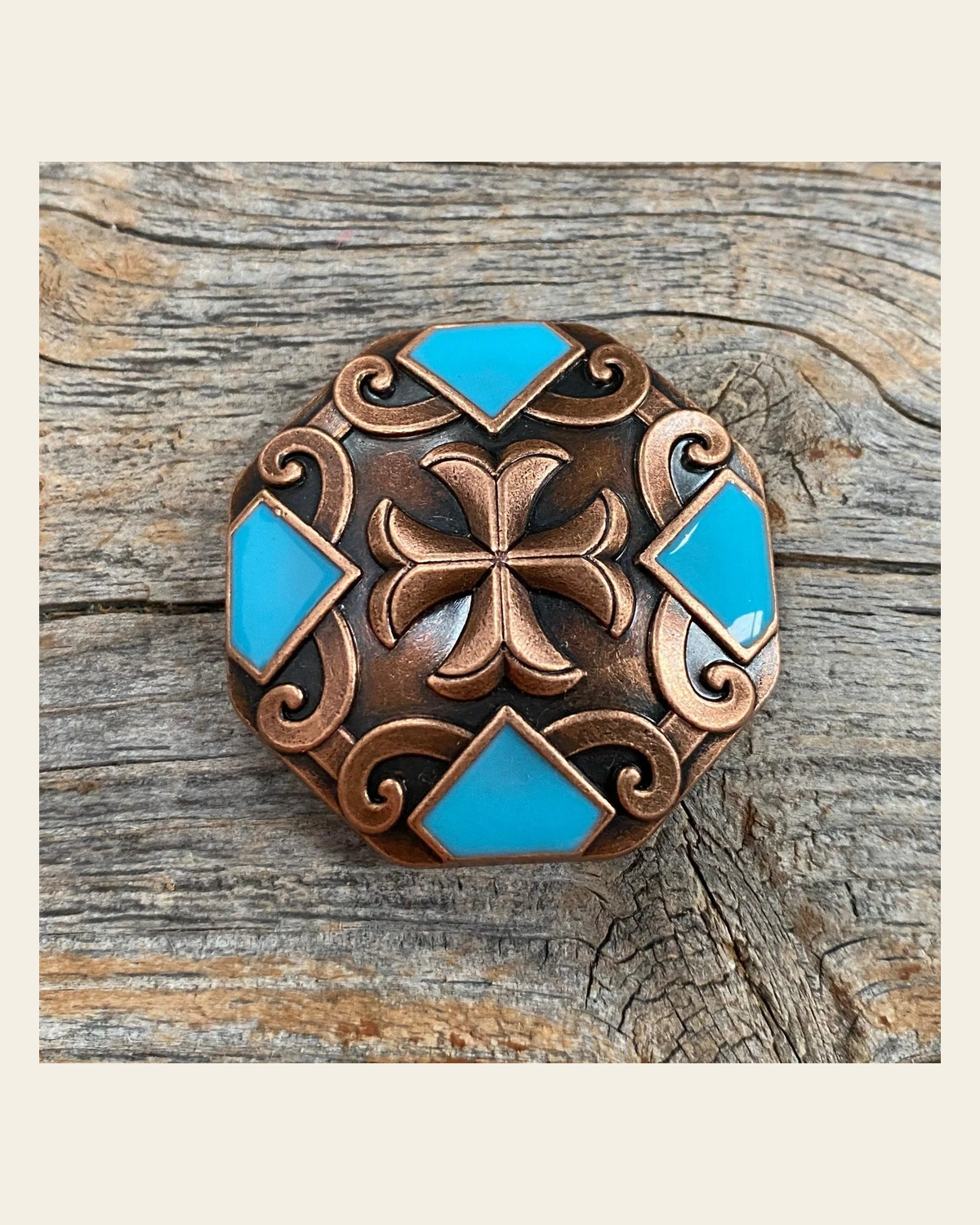 Copper Turquoise Concho 1.5" W104L on a warm cream background