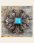 Copper Turquoise Concho 1.5" W141L on a warm cream background