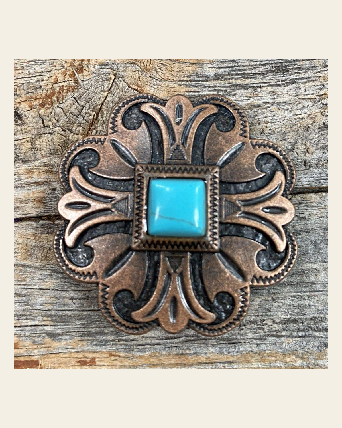 Copper Turquoise Concho 1.5" W141L on a warm cream background