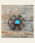 Copper Turquoise Concho 1" W141S on a warm cream background