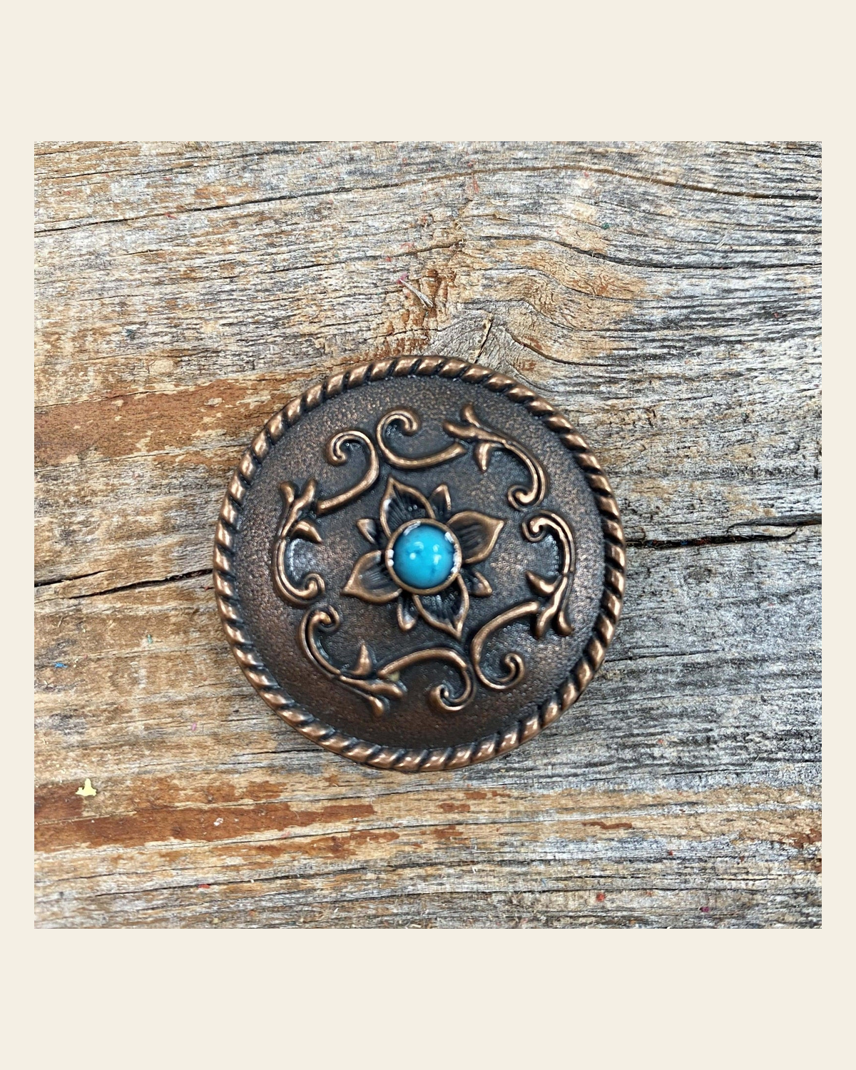 Copper Turquoise Concho 1" W180S on a warm cream background