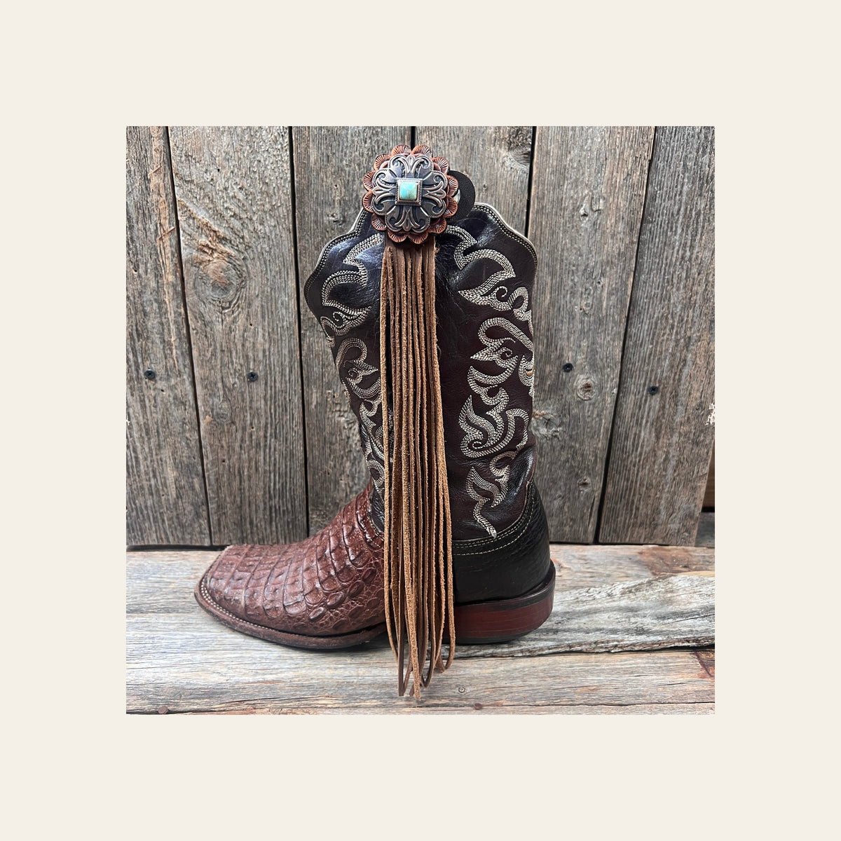 Boot Cuff Jewelry - Copper Turquoise Concho - Fringe