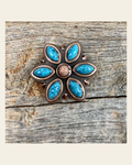 Copper Turquoise Flower 1" W207S on a warm cream background