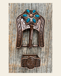 Copper Turquoise Flower Concho Buckle Adapter W207COBA on a warm cream background
