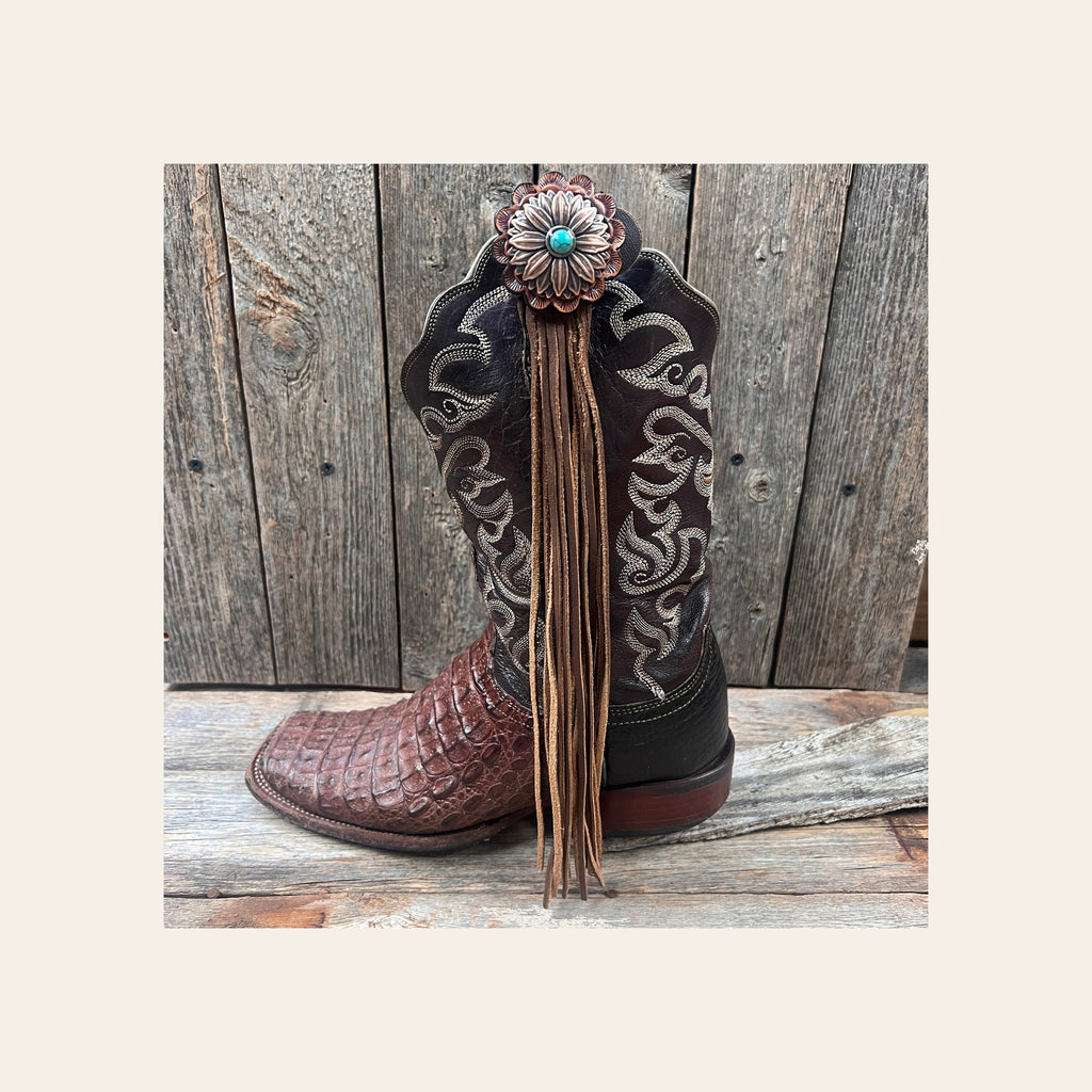 Boot Cuff Jewelry - Copper Turquoise Flower Concho - Fringe