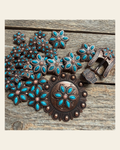 Copper Turquoise Flower Western Concho W207 on a warm cream background