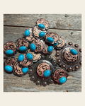 Copper Turquoise Howlite Western Concho W121 on a warm cream background