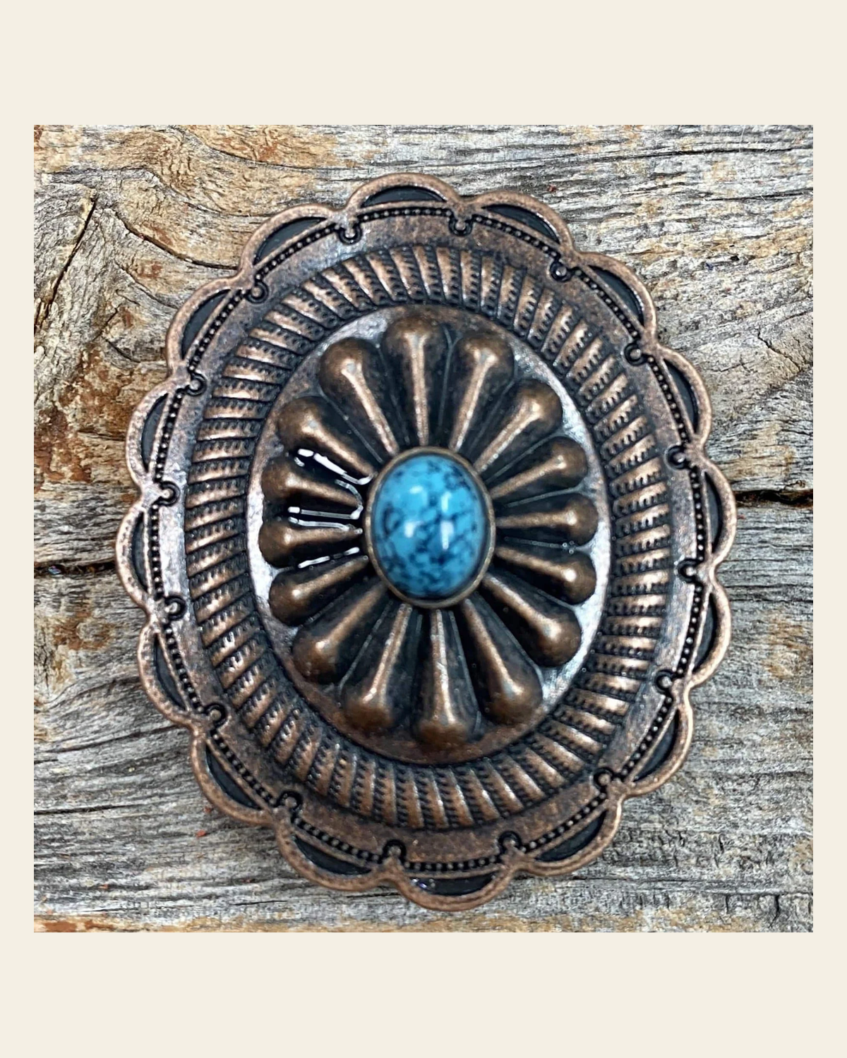 Copper Turquoise Oval Concho 1.75" W179L on a warm cream background