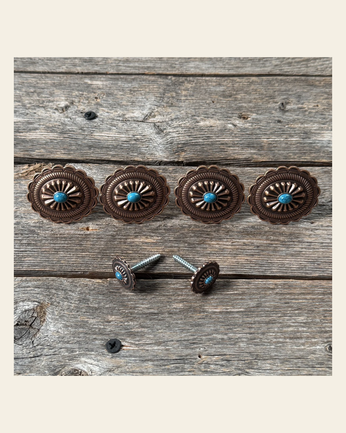 Copper Turquoise Oval Saddle Set SSW179 on a warm cream background