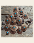 Copper Turquoise Oval Western Concho W179 on a warm cream background