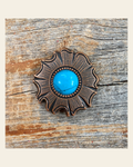 Copper Turquoise Round Concho 1.5" W128L on a warm cream background
