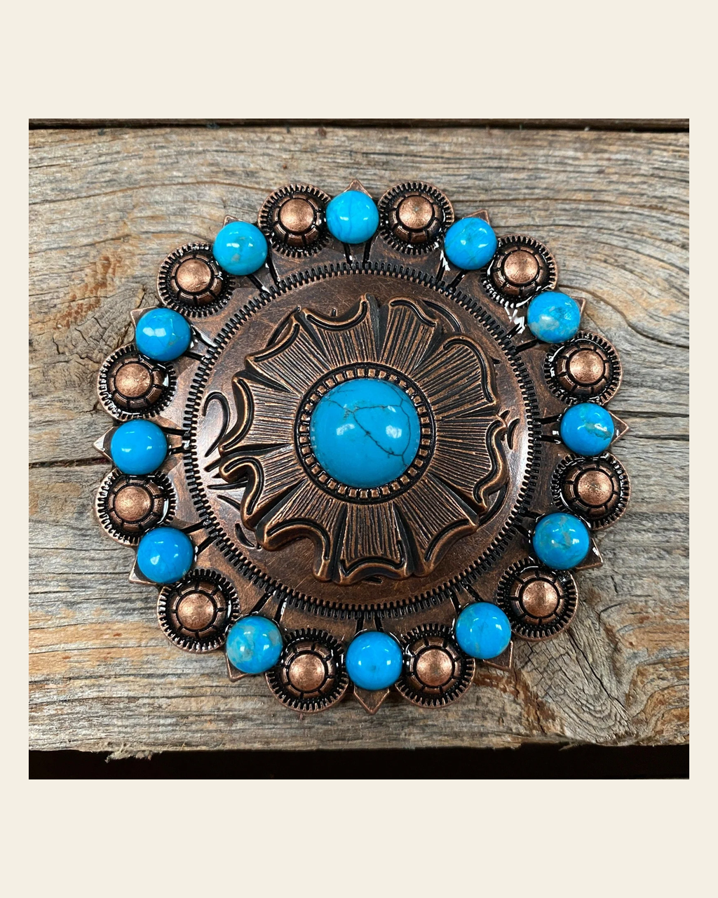 Copper Turquoise Round Concho Berry Jacket #BJW128L on a warm cream background