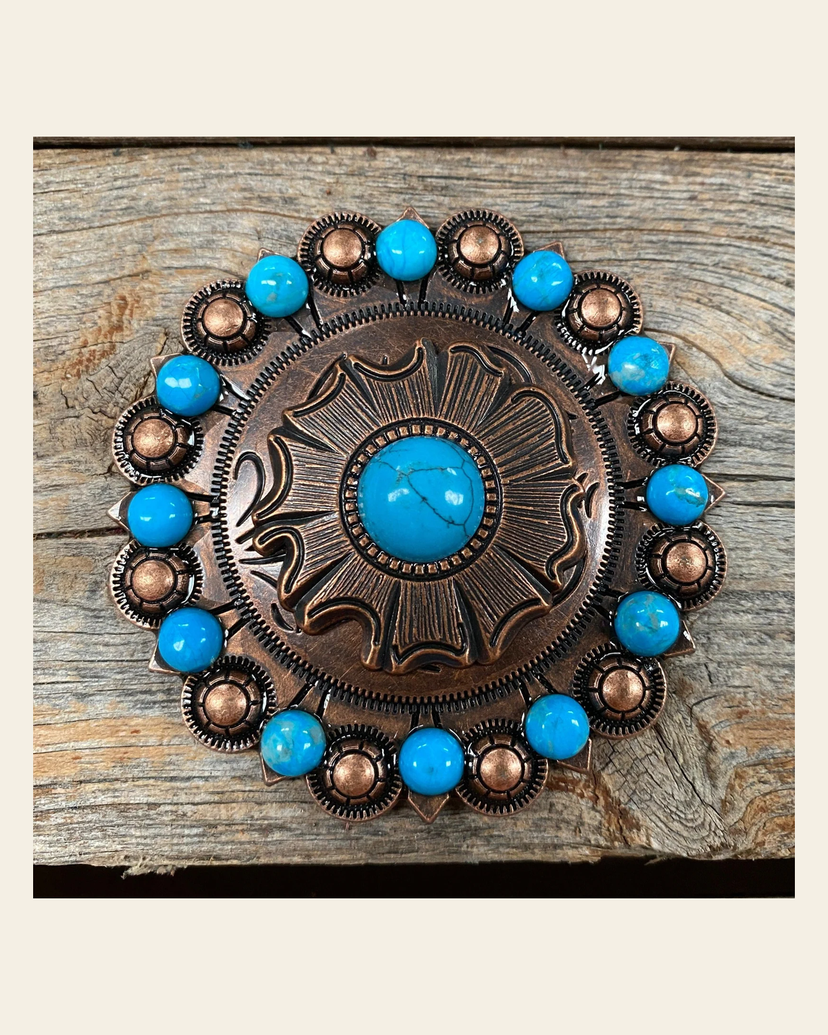 Copper Turquoise Round Concho Berry Jacket #BJW128L on a warm cream background