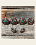 Copper Turquoise Saddle Set SSW103 on a warm cream background