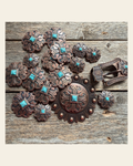 Copper Turquoise Western Concho W141 on a warm cream background