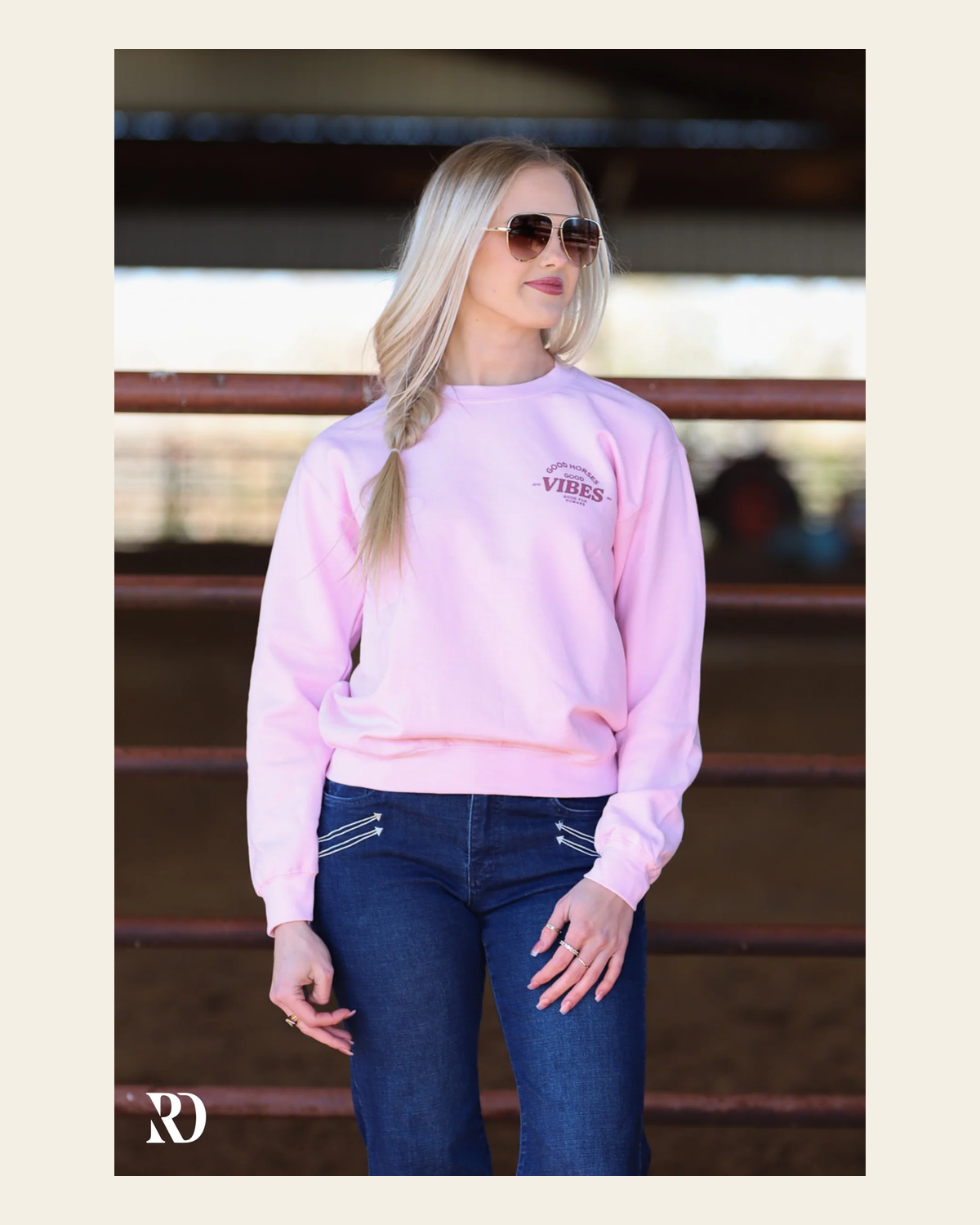 Good Horses Good Vibes | Crewneck on a warm cream background