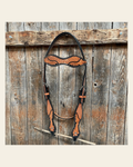 Basketweave - Leaf Scalloped Two Tone Browband Headstall/Bridle #23078 on a warm cream background