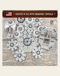 Bright Silver Jet - Clear Crystal Conchos | Sizes 1"- 3" | Buckles | Saddle Set | Leather Rosettes | Slide on a warm cream background