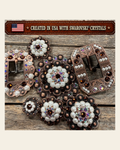 Copper Topaz - AB - Pearl Crystal Conchos | Sizes 1"- 3" | Buckles | Saddle Set | Leather Rosettes | Slide on a warm cream background