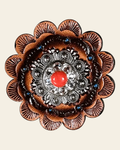 Coral & Clear Antique Silver 1" European Crystal Concho and Leather Rosette on a warm cream background