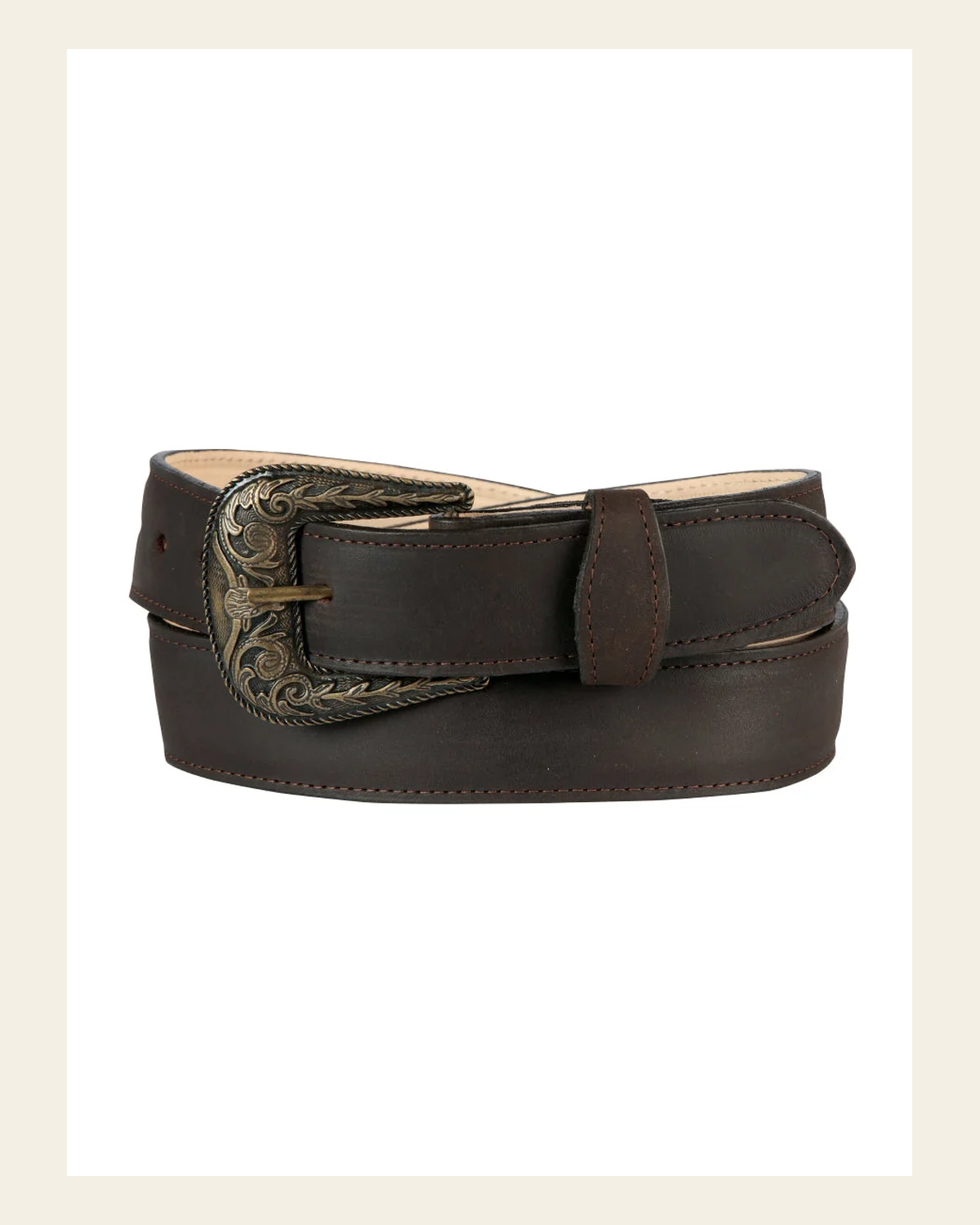 Cowboy Belt - El General - Crazy Brown 44660 on a warm cream background