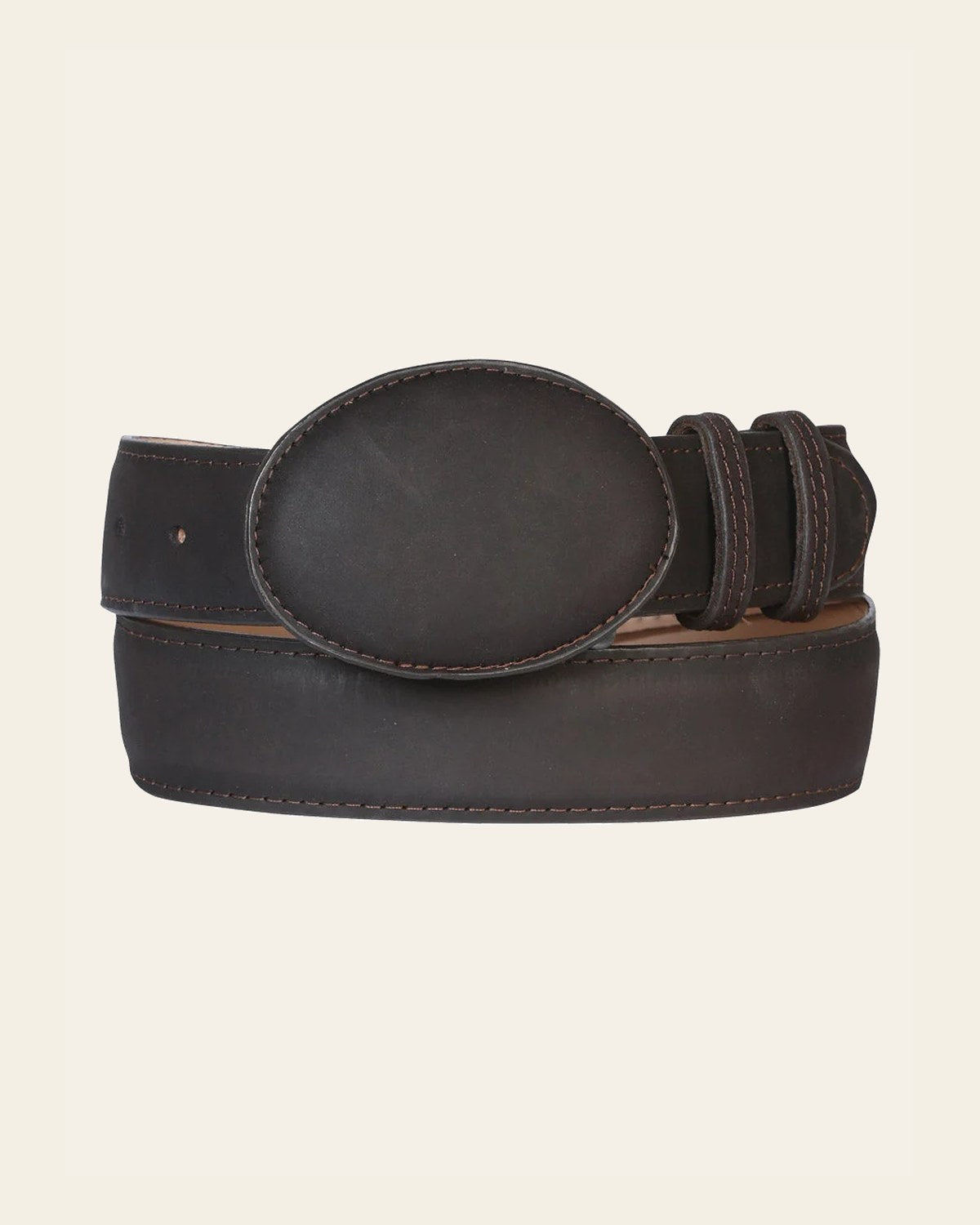 Men's Leather Cowboy Western Belt - Crazy Choco 41109 on a warm cream background
