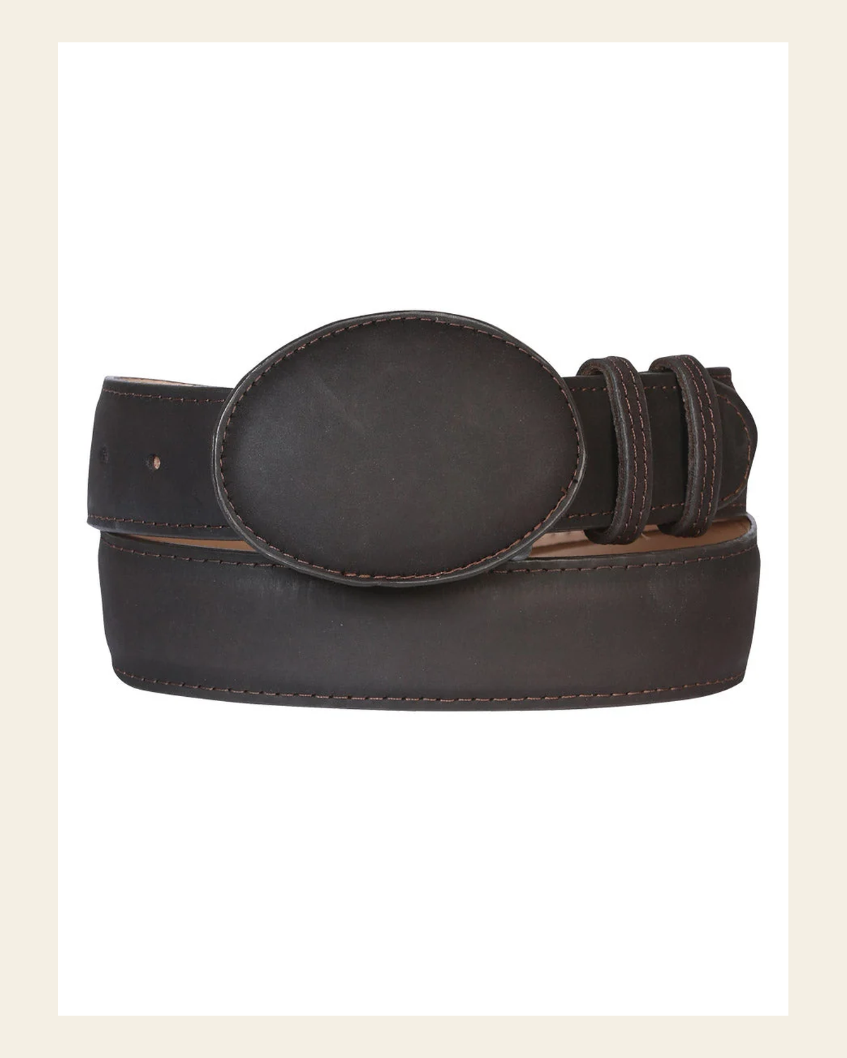 Men's Leather Cowboy Western Belt - Crazy Choco 41109 on a warm cream background