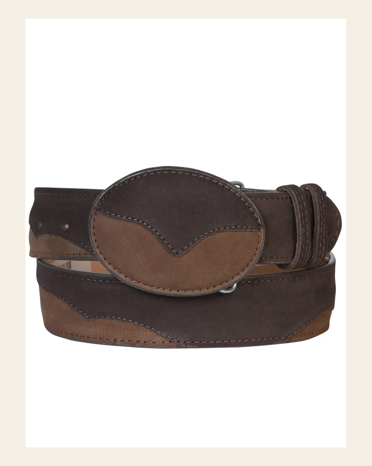 Men's Leather Cowboy Western Belt - Nubuck Choco 41108 on a warm cream background