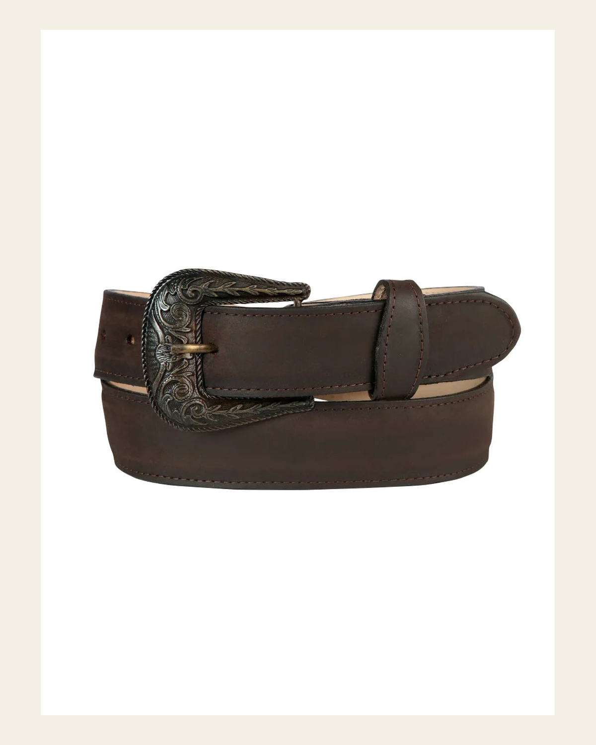 Cowboy Belt - El General - Shoulder Brown 44659 on a warm cream background