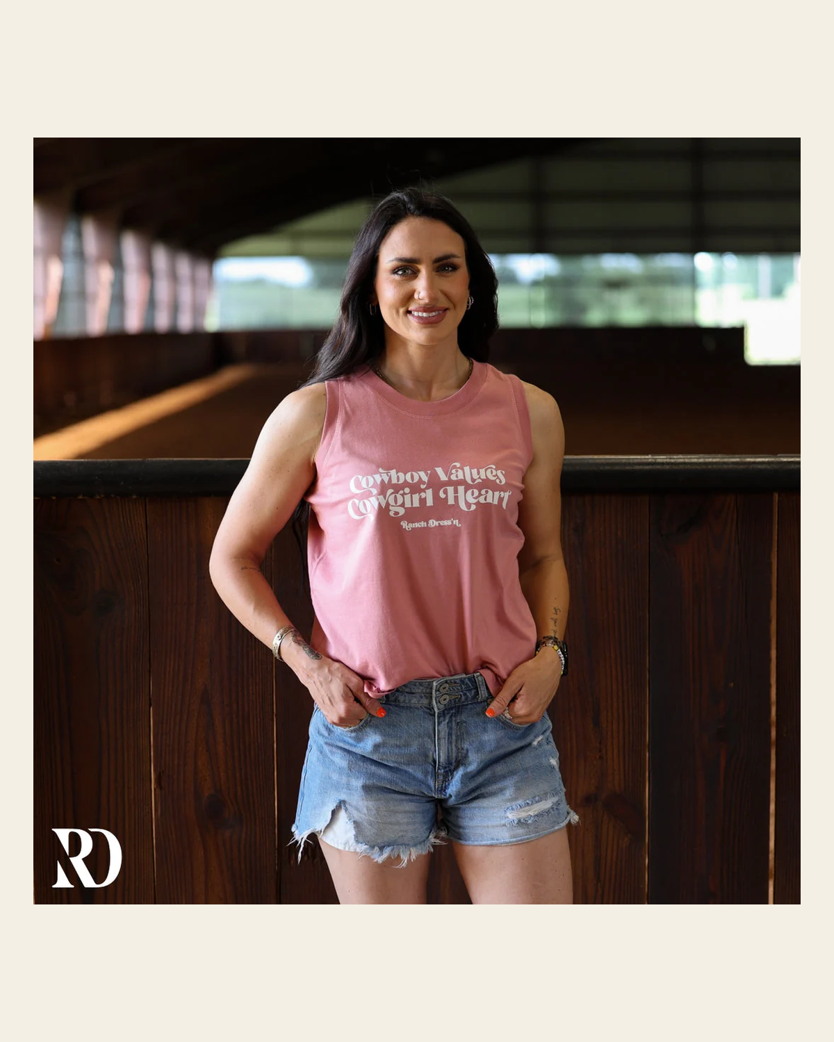 Cowboy Values Cowgirl Heart Tank | Top on a warm cream background
