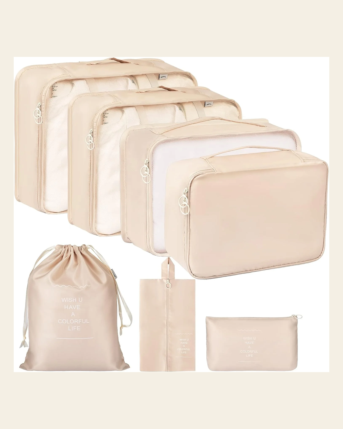 CREAM MESH PACKING CUBES x GlowJunkie on a warm cream background