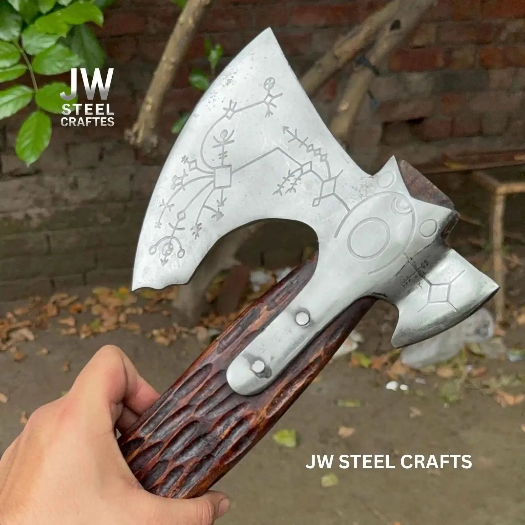 Engraved Leviathan Axe Replica with Carved Wood Handle