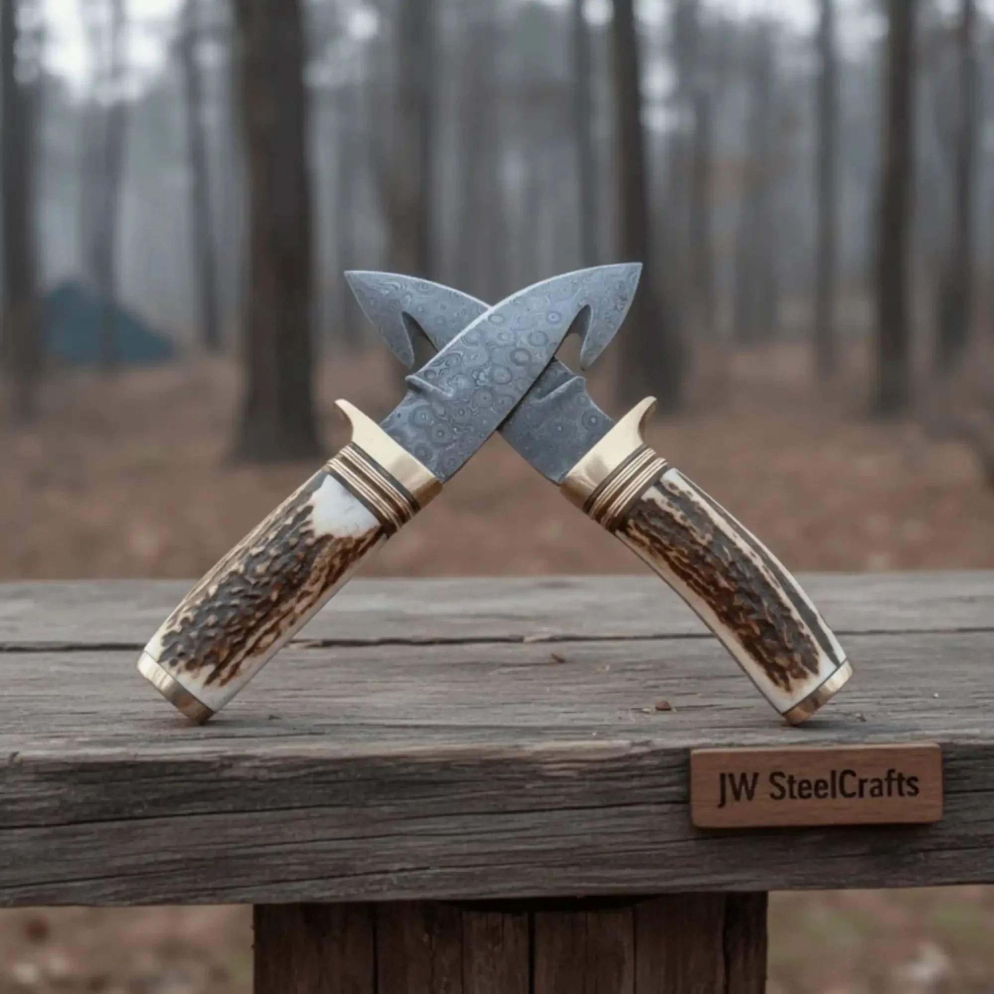 Gut Hook Skinner Knives Pair stag handle