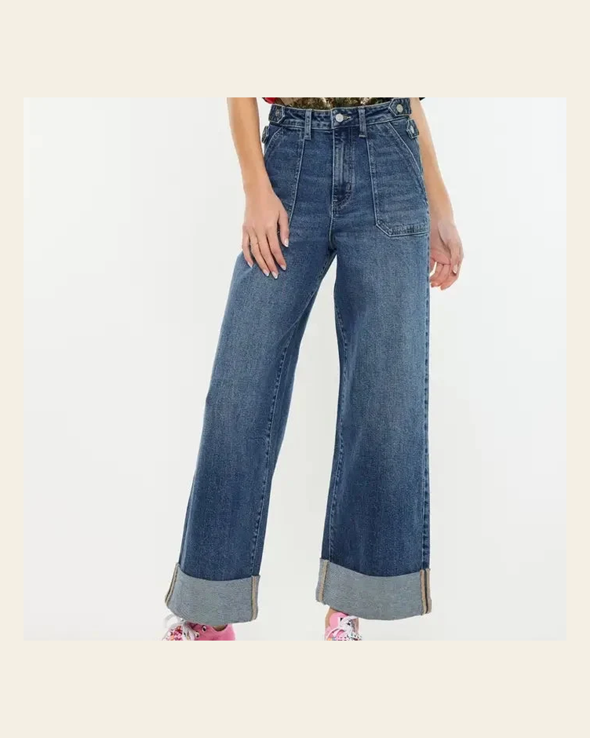 Cruz Cuffed Denim | Jeans on a warm cream background