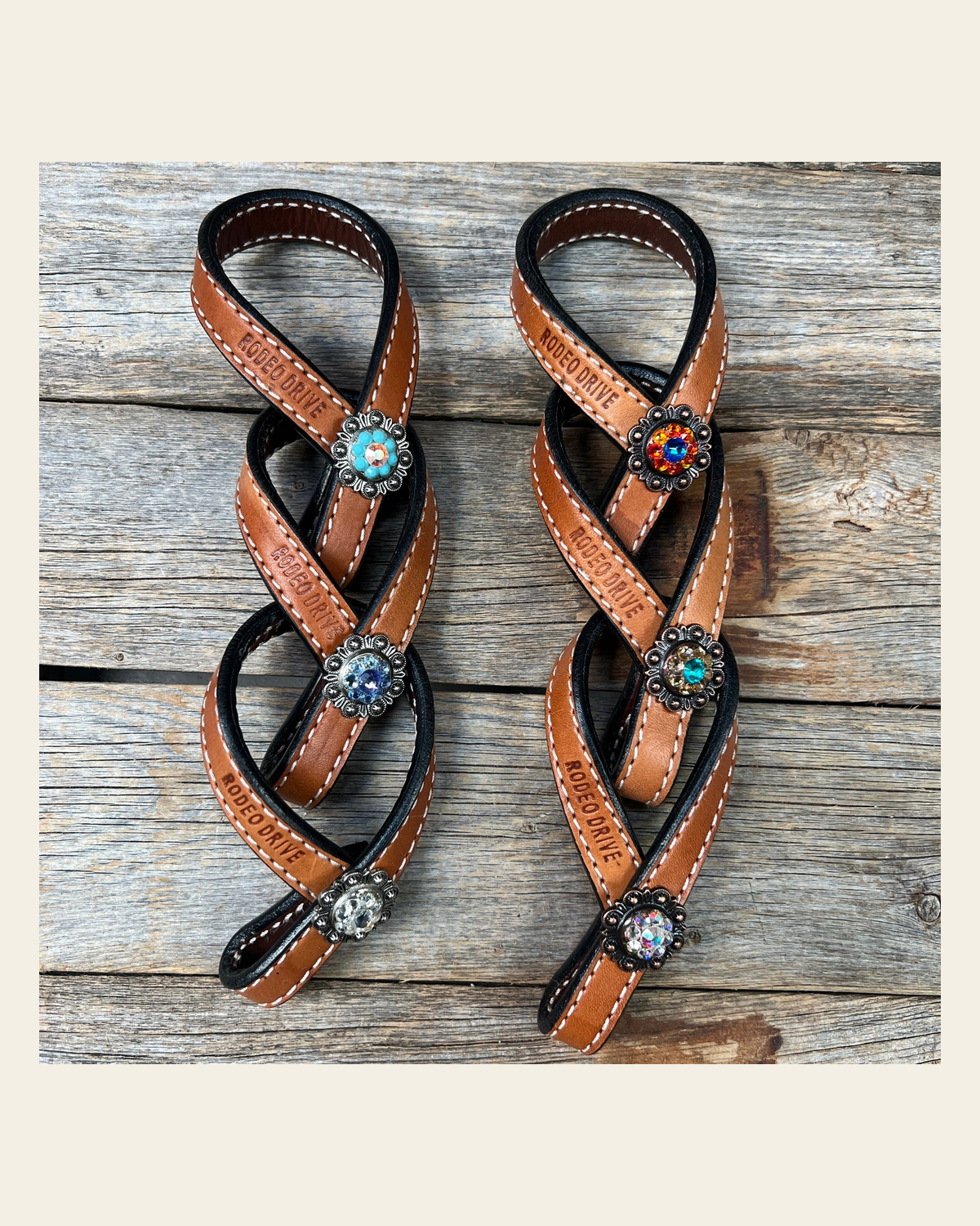 Crystal Light Oil Rustic Tie Down Keepers on a warm cream background