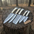 High Carbon Steel Butcher Knife Set – Cleaver, Chef, Slicer, Boning & Utility Knives, Hand Engraved Blades, Bone Handles, Full Tang