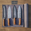 4-Piece Damascus Nakiri Gyuto Santoku Knife Set with Wood Grain Damascus Blades