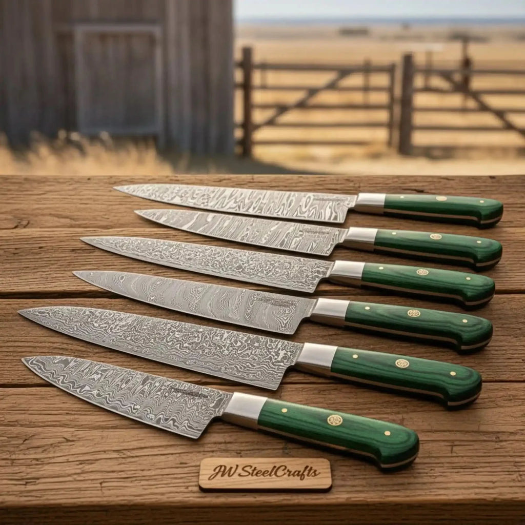 6-Piece Custom Damascus Kitchen Knife Bundle —  Professional Chef and Utility Set