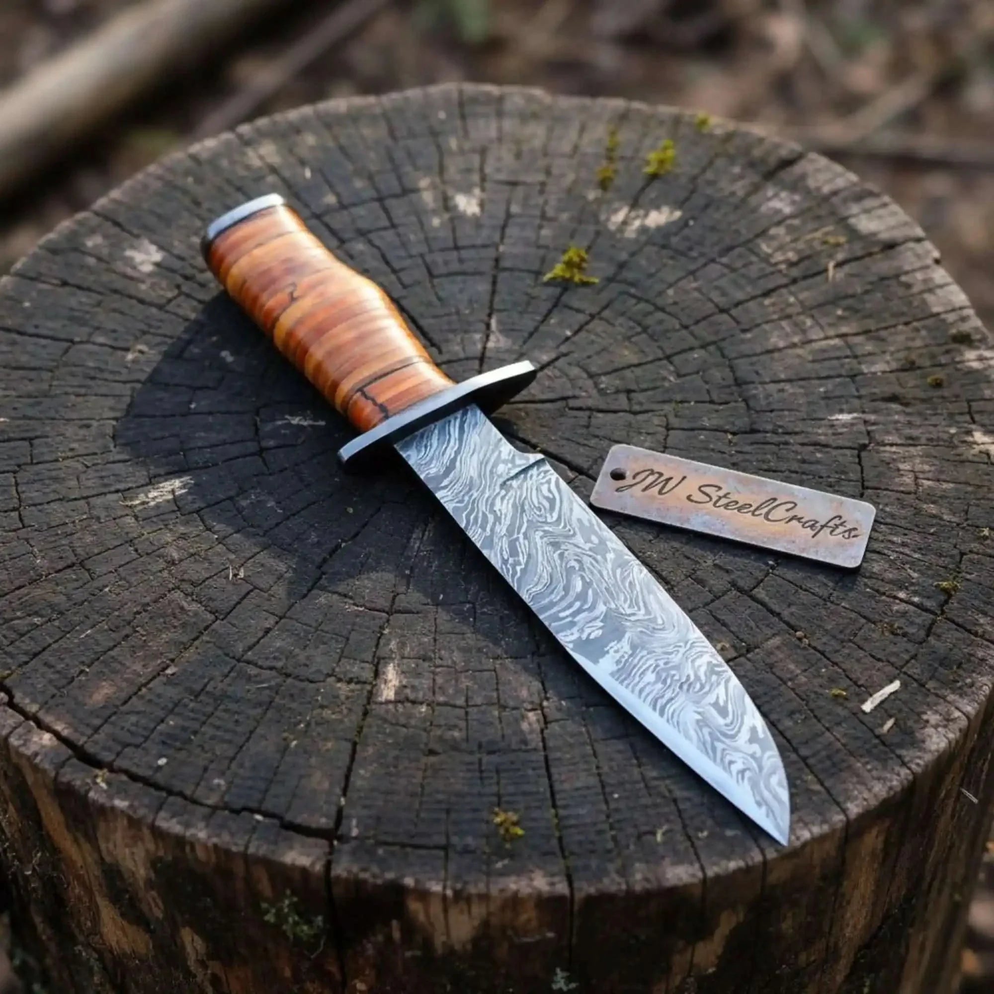 Custom Damascus Utility Bowie Knife Handmade