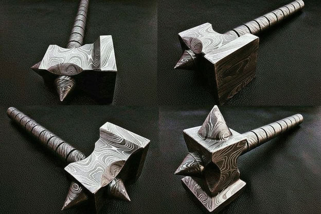 Medieval Battle Viking Hammer 8" Handmade Full Damascus Steel Collectible