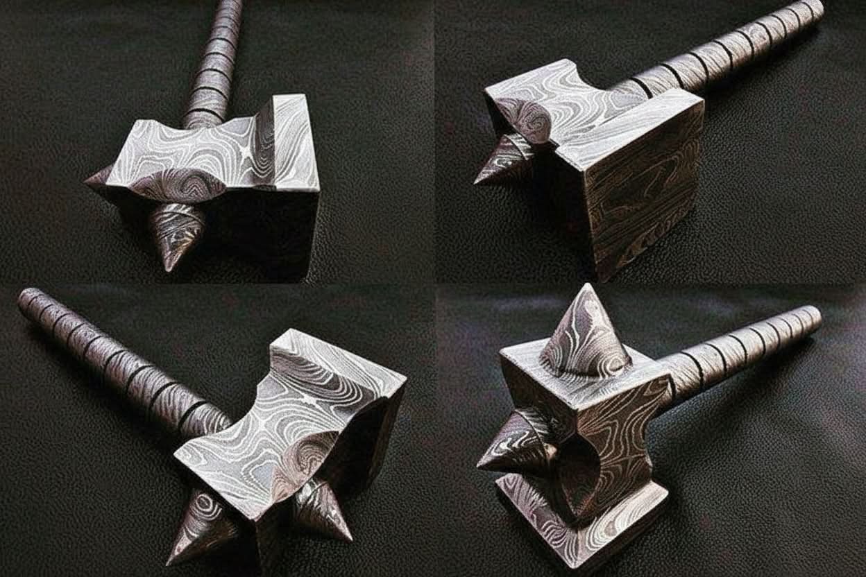 Medieval Battle Viking Hammer 8" Handmade Full Damascus Steel Collectible