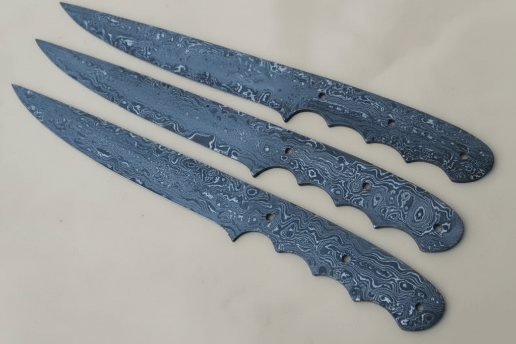 Custom Handmade Damascus Steel Fillet Knife Blank Blades Set of 3 – Full Tang Twist Pattern Flexible Fillet Knife Blanks for Custom Handle Making JW SteelCrafts