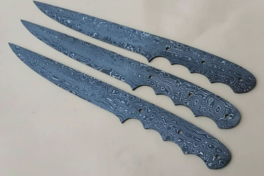Custom Handmade Damascus Steel Fillet Knife Blank Blades Set of 3 – Full Tang Twist Pattern Flexible Fillet Knife Blanks for Custom Handle Making JW SteelCrafts