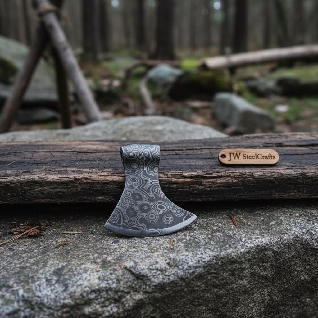 Damascus Viking Axe Pendant with Raindrop Pattern Steel