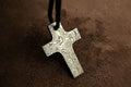 Damascus Latin Cross Pendant in Raindrop Pattern Steel