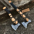 Fenrir Wolf Viking Axe Pair with Acid Etched Bearded Heads