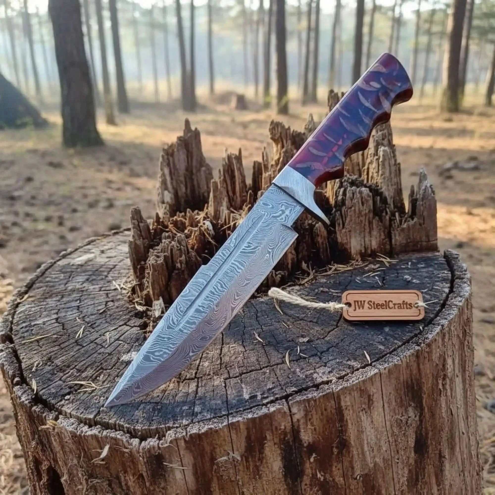 Handcrafted Coffin Handle Bowie Knife in Twisted Damascus Steel