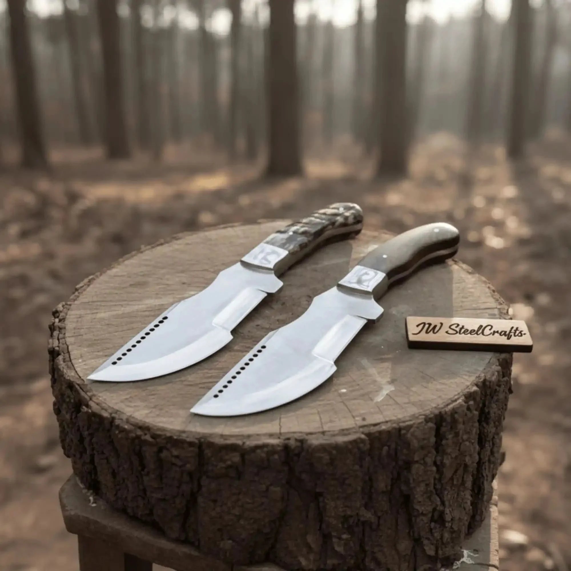 Handmade Forest Ranger Tracker Knife Carbon Steel Ram Horn or Wendi Wood Handle