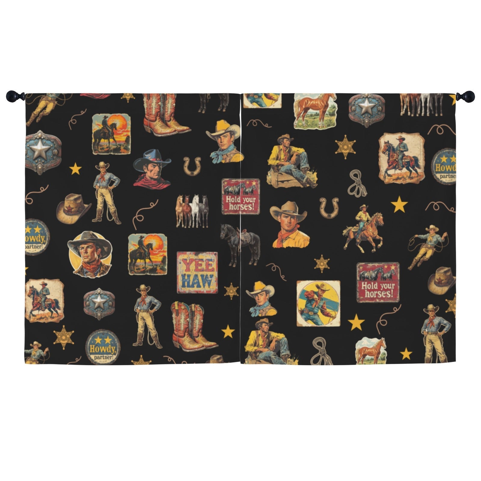 Baha Ranch Vintage Cowboy Collage Western Curtains 52" x 63" Made in America by Baha Ranch Western Wear - product image 2